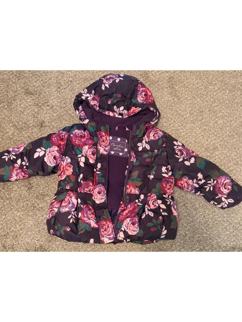 Cherokee Girls Floral Hooded Puffer Jacket 18M